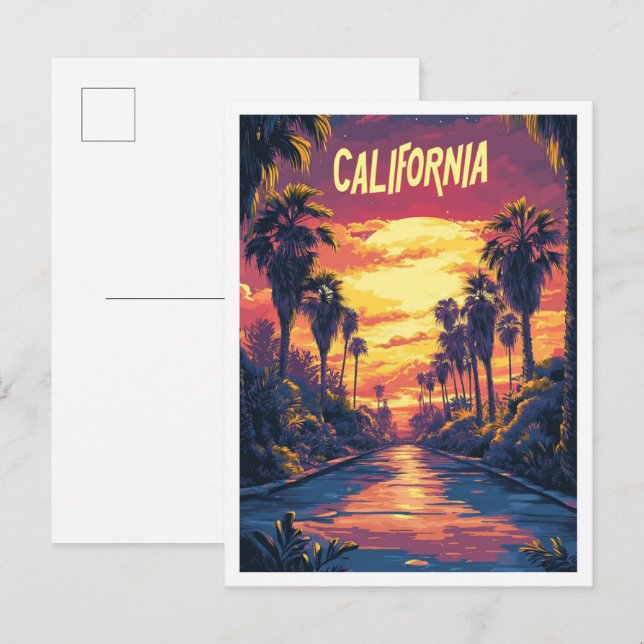 California USA Vintage Illustration Travel Postcard (Front/Back)