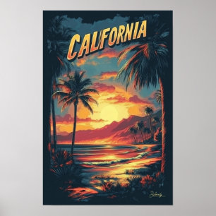 California USA Vintage Illustration Travel Poster