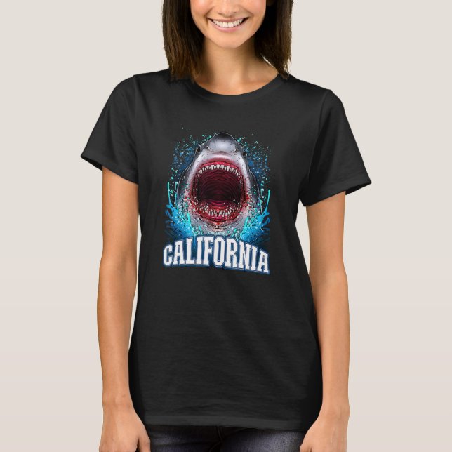California Vacation Great White Shark Beach Trip T-Shirt (Front)