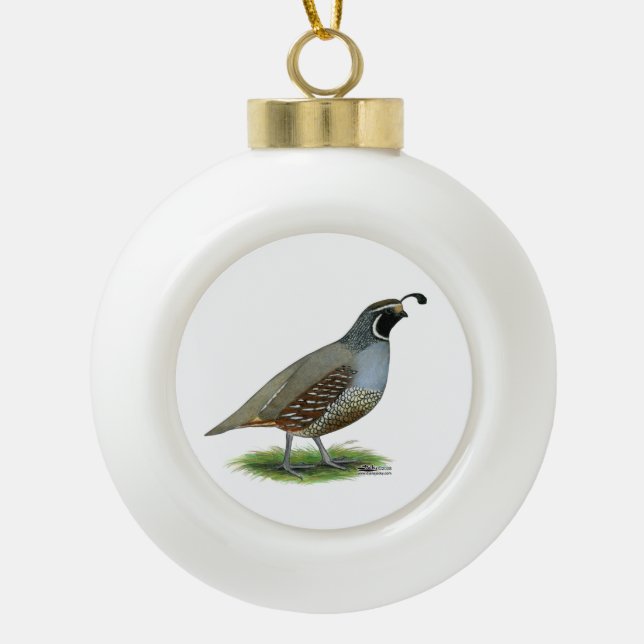 California Valley Quail Ceramic Ball Christmas Ornament (Front)