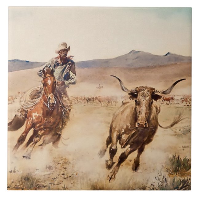 “California Vaquero” by Edward Borein Tile (Front)