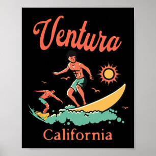 California Ventura Ca Surfer Surfing Fishing Beach Poster