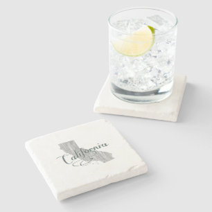 California Vintage Typography State Map Shape Grey Stone Coaster
