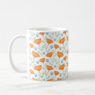 California Watercolor Poppy Pattern  Coffee Mug