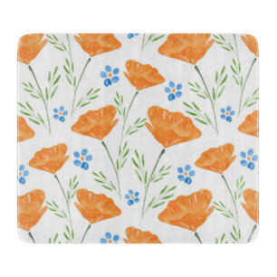 California Watercolor Poppy Pattern Cutting Board