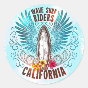 California Wave Surf Riders Classic Round Sticker