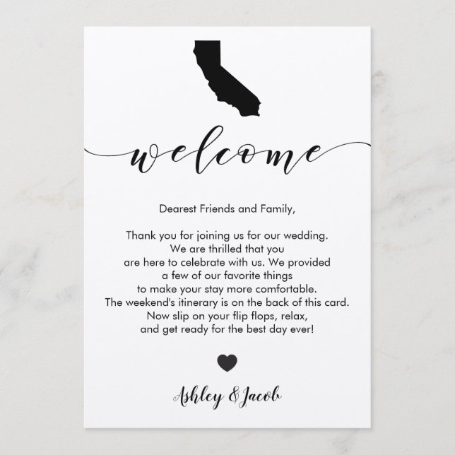 California Wedding Welcome Letter & Itinerary Card (Front)