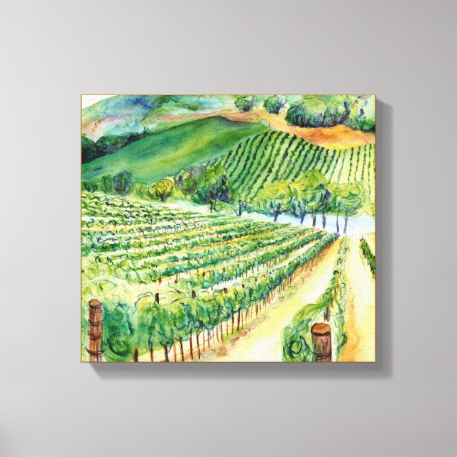 California Winery Vineyard Painting Canvas Print (Front)