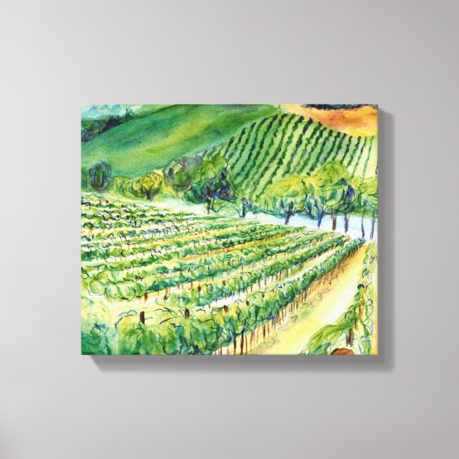California Winery Vineyard Painting Canvas Print (Front)