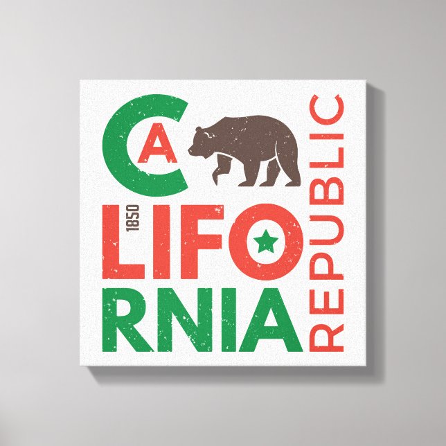 California With Grizzly Bear Logo Canvas Print (Front)