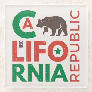 California With Grizzly Bear Logo Glass Coaster