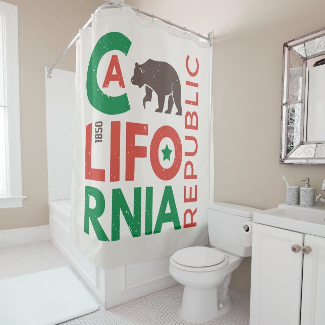 California With Grizzly Bear Logo Shower Curtain (In Situ)