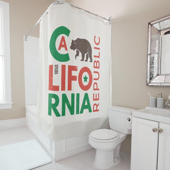 California With Grizzly Bear Logo Shower Curtain (In Situ)