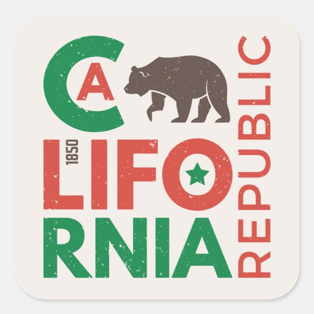 California With Grizzly Bear Logo Square Sticker (Front)