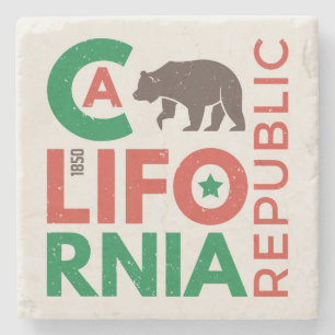 California With Grizzly Bear Logo Stone Coaster