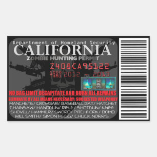 California Zombie Hunting Permit Rectangular Sticker