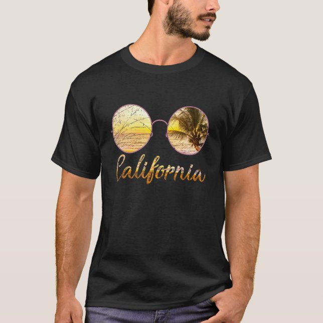 Californian Beach Summer Ca Sunglasses Sunset Cali T-Shirt (Front)