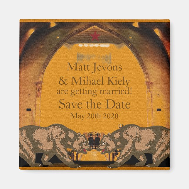 Californian Bear Grooms Gay Wedding Announcement Magnet (Front)
