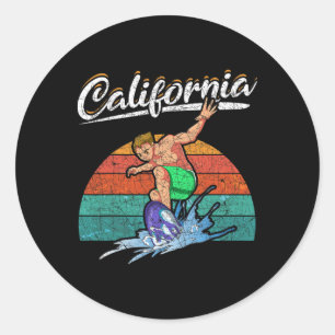 Californian Surfing Tropical Summer Surfer Retro C Classic Round Sticker