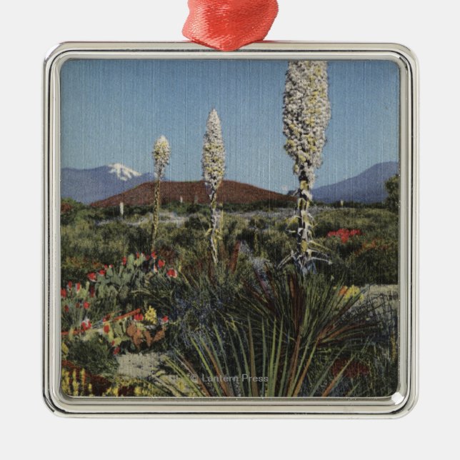 CaliforniaYucca Cacti in Bloom in Desert Metal Tree Decoration (Front)
