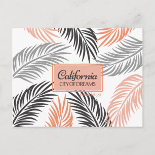 "Californita, City of Dreams" Coral and Palm Frond Postcard