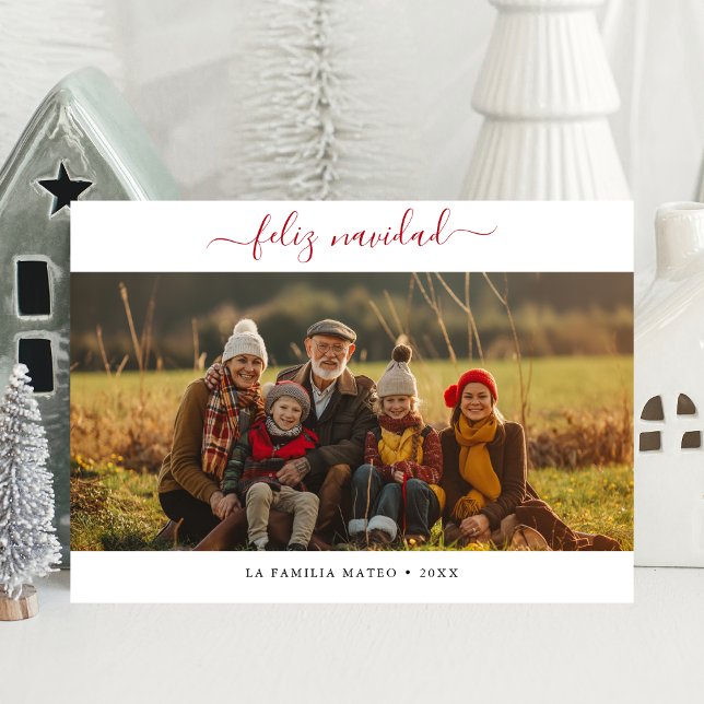 Caligrafía Red Feliz Navidad Christmas Photo Holiday Card (Creator Uploaded)