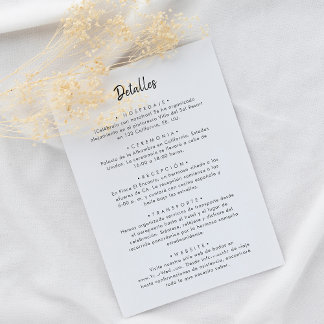 Caliigraphy Minimalist Spanish Wedding Details  Enclosure Card