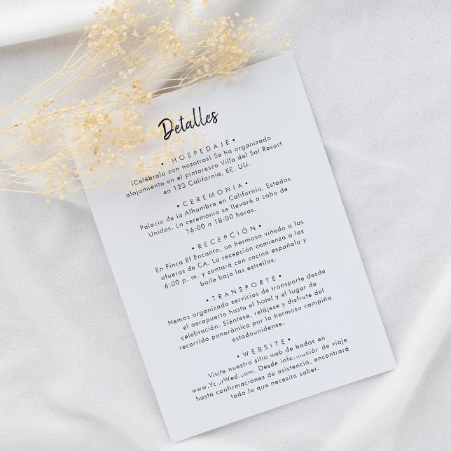 Caliigraphy Minimalist Spanish Wedding Details  Enclosure Card (Creator Uploaded)