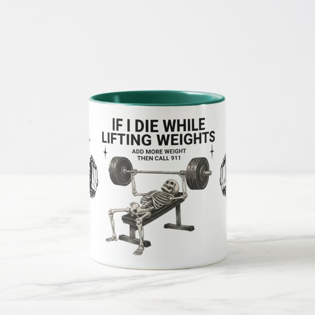 Call 911 Skeleton Weightlifting Gym Coffee Mug (Center)