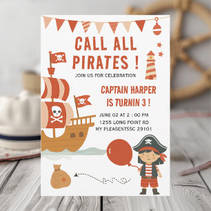 Call All Pirates Kids Birthday    Nautical Pirate  Invitation