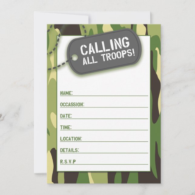Call All Troops Fill In The Blank Invitation (Front)