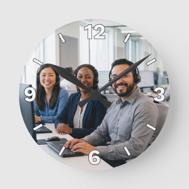 Call Center Customer Service Team Office Decor Round Clock (Front)