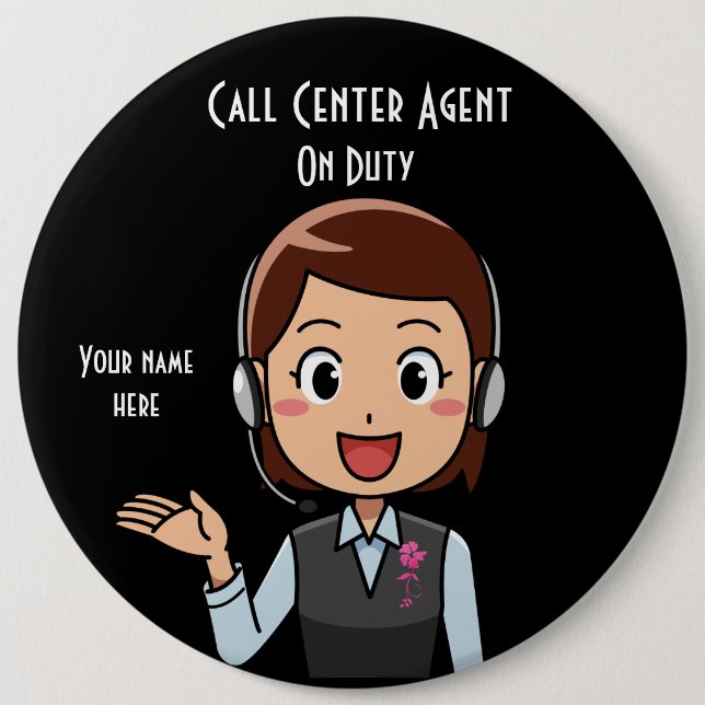 Call Centre Agent On Duty Black 6 Cm Round Badge (Front)