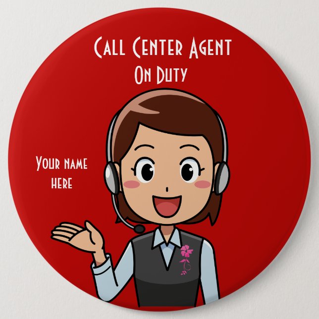 Call Centre Agent On Duty Red 6 Cm Round Badge (Front)