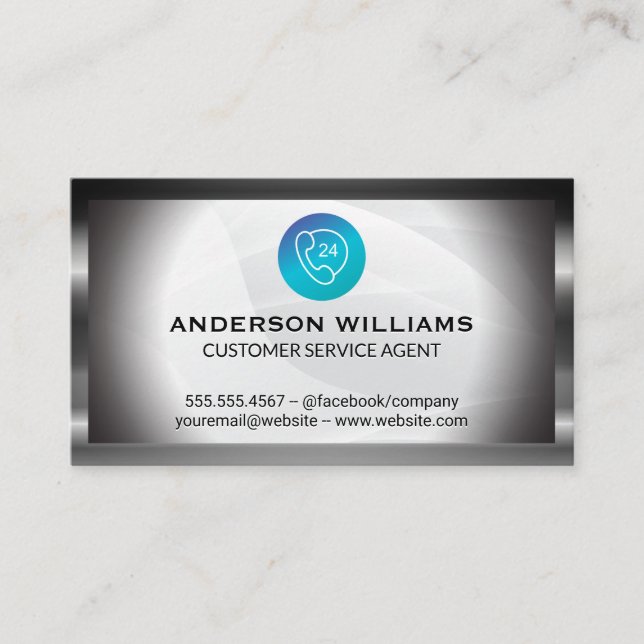 Call Centre Customer Support | Metal Border Business Card (Front)
