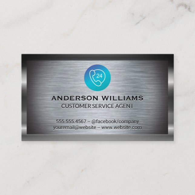 Call Centre Customer Support | Metallic Background Business Card (Front)