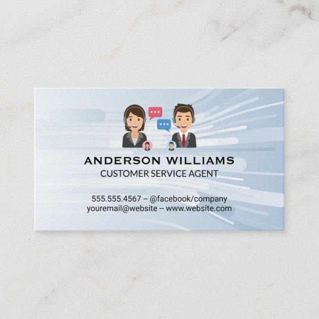 Call Centre Customer Support | People Chatting Business Card (Front)