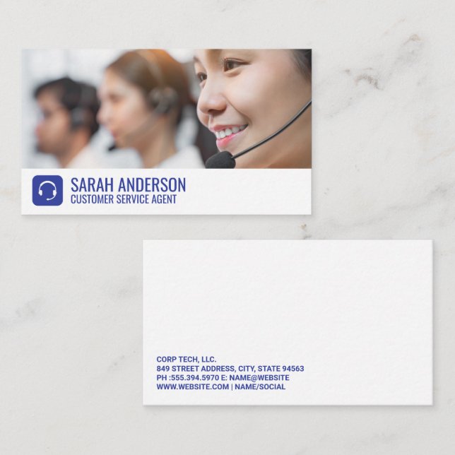 Call Centre Worker Smiling | Head Set Logo Business Card (Front/Back)