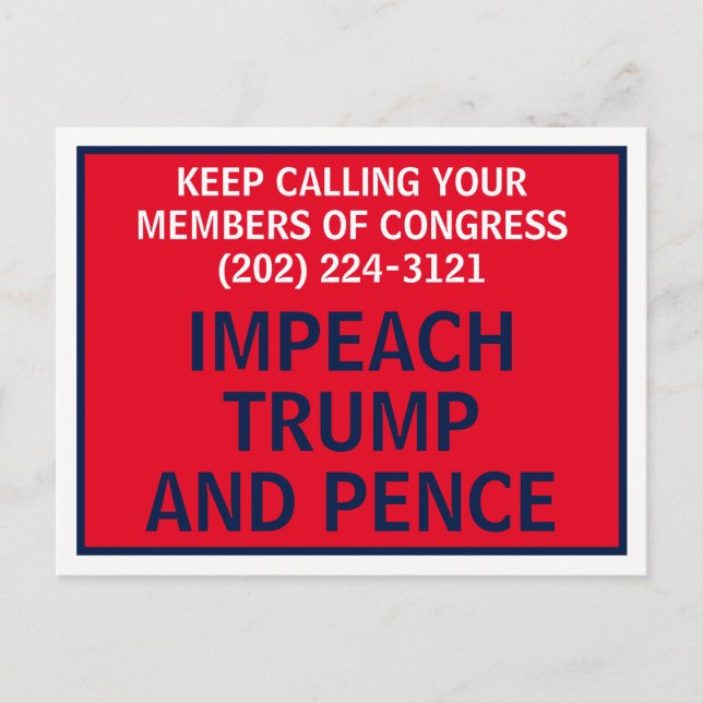 Call Congress Impeach Trump Resist Protest Postcard (Front)