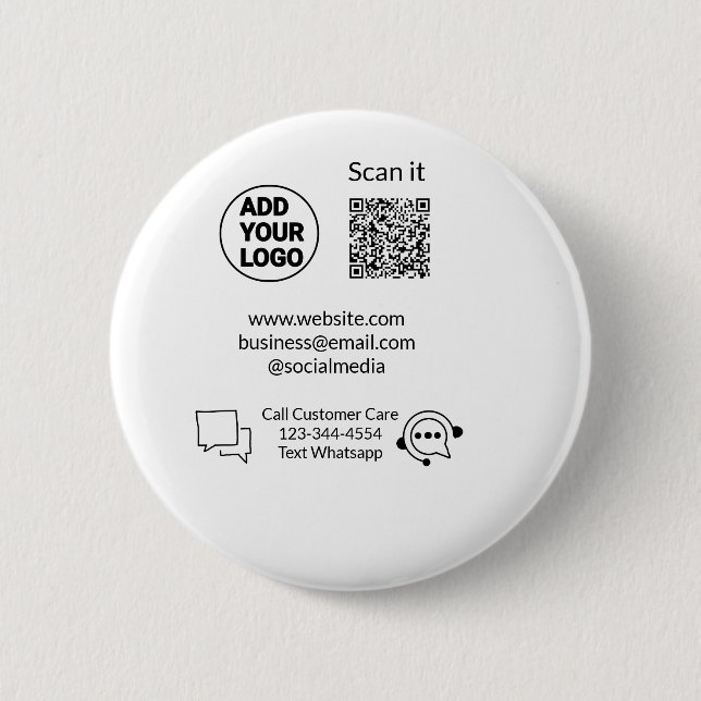 Call customer care text whatsapp Q R code business 6 Cm Round Badge (Front)
