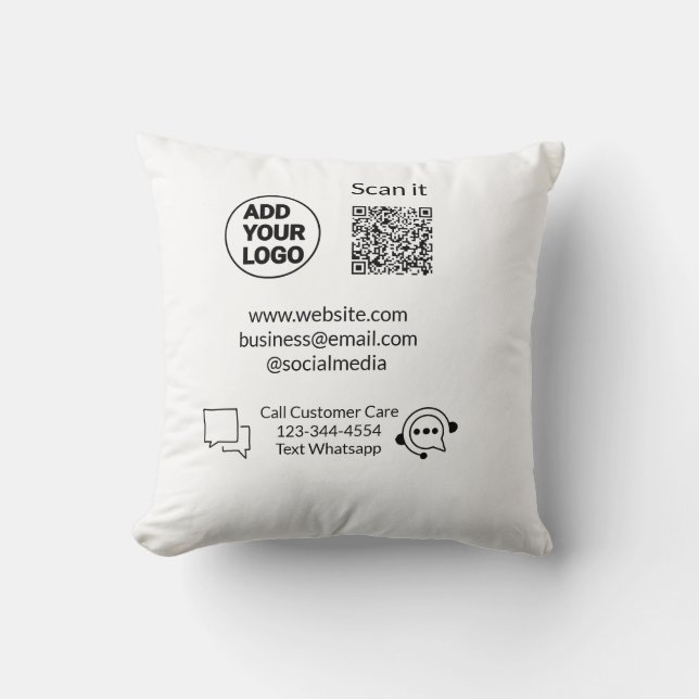 Call customer care text whatsapp Q R code business Cushion (Front)