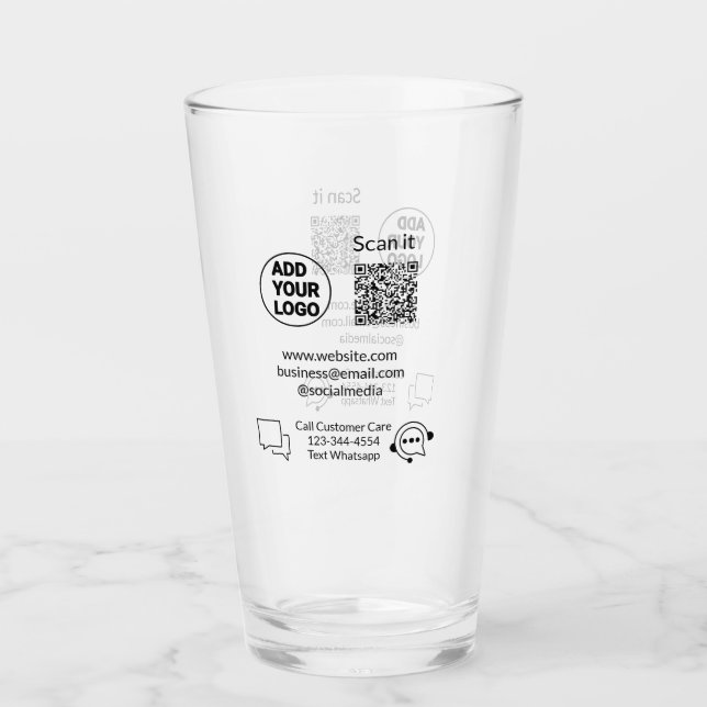 Call customer care text whatsapp Q R code business Glass (Front)