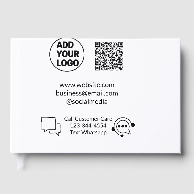Call customer care text whatsapp Q R code business Guest Book (Front)