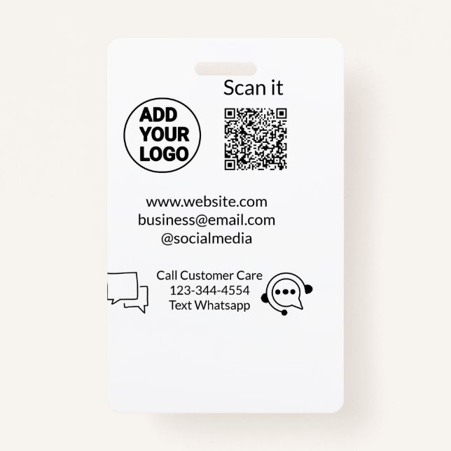 Call customer care text whatsapp Q R code business ID Badge (Front)