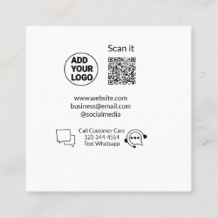 Call customer care text whatsapp Q R code business Square Business Card