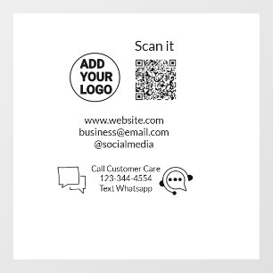 Call customer care text whatsapp Q R code business Window Cling
