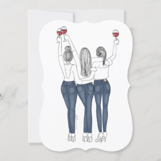 Call Drawing Three Friends With Wine Invitation