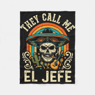 Call el jefe mexican sugar skull retro sunset fleece blanket
