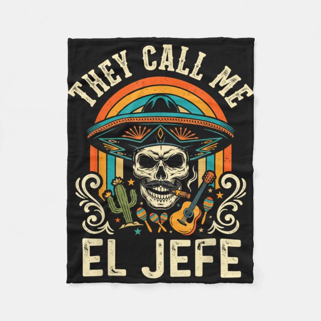 Call el jefe mexican sugar skull retro sunset fleece blanket (Front)