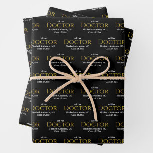 Call Her Doctor Grad's Name Black White Graduation Wrapping Paper Sheet